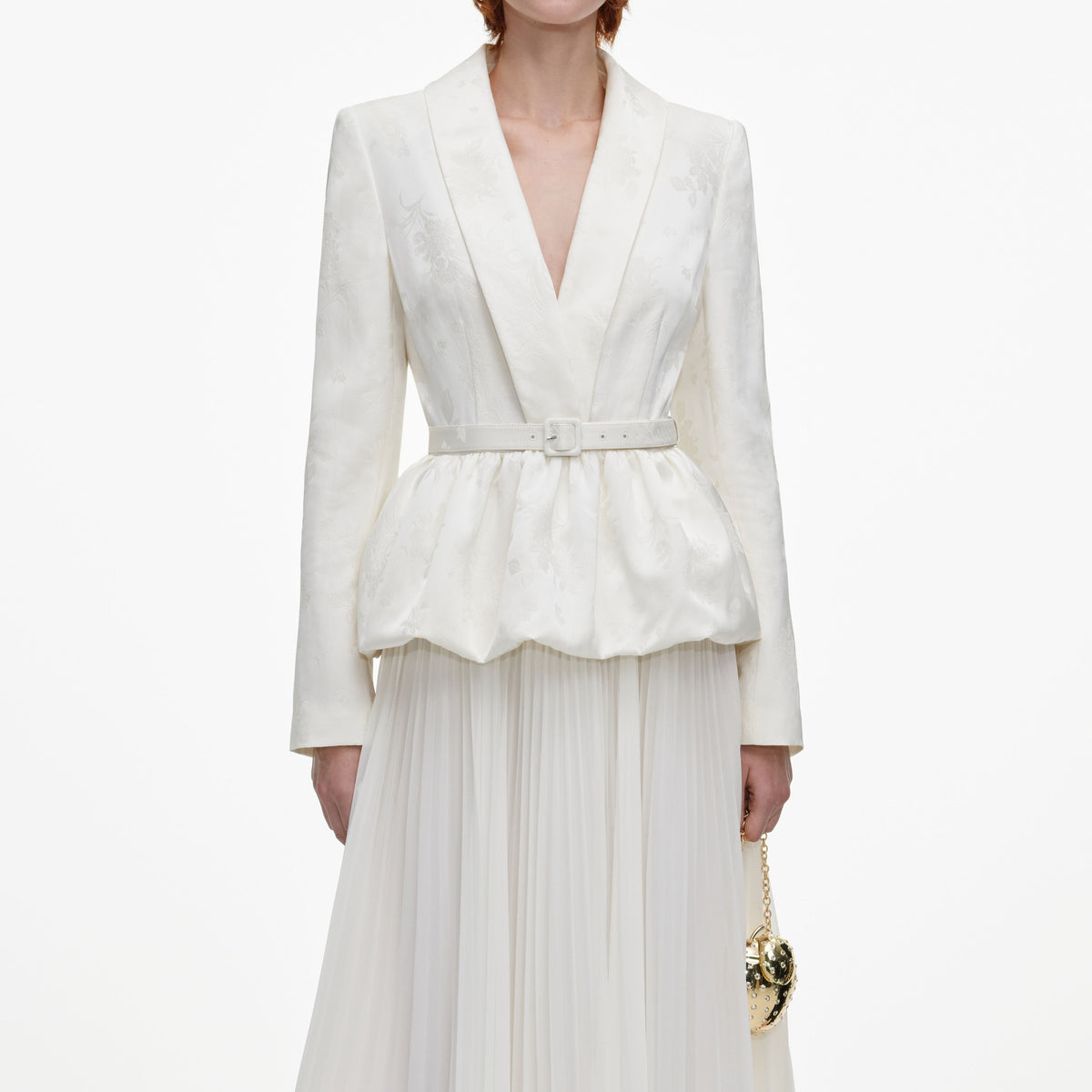 Cream Jacquard Tailored Midi Dress