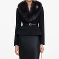 Black Tailored Fur Collar Maxi Dress