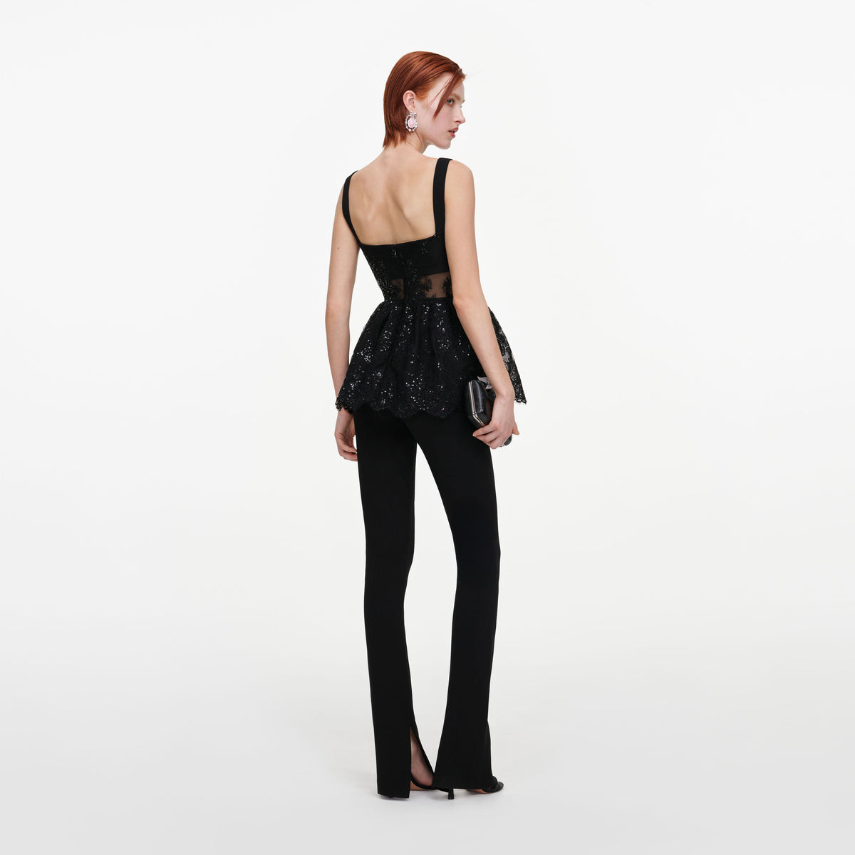 Black Lace Peplum Top
