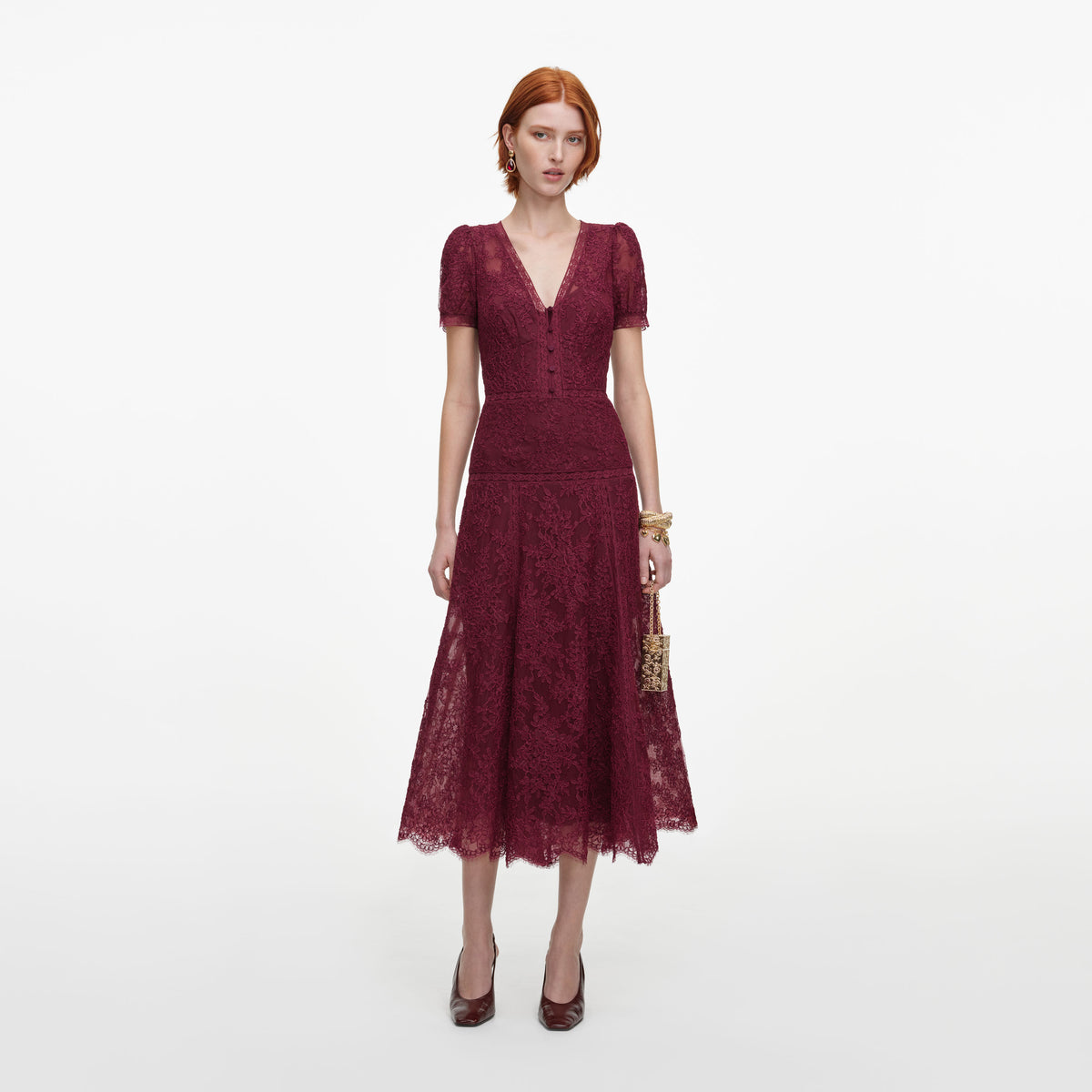 Burgundy Lace Midi Dress