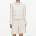 Cream Sequin Boucle Pearl Trim Jacket