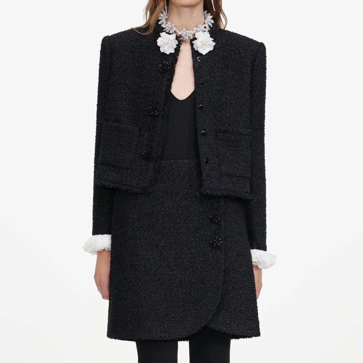 Black Boucle Flower Jacket