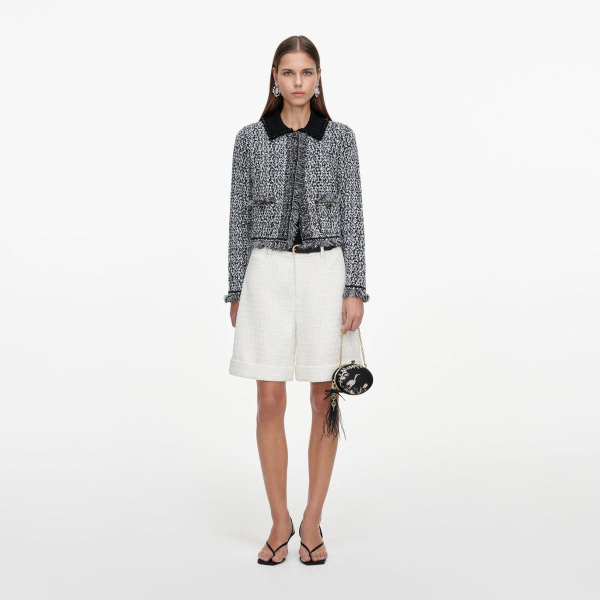 Cream Sequin Boucle Tailored Shorts