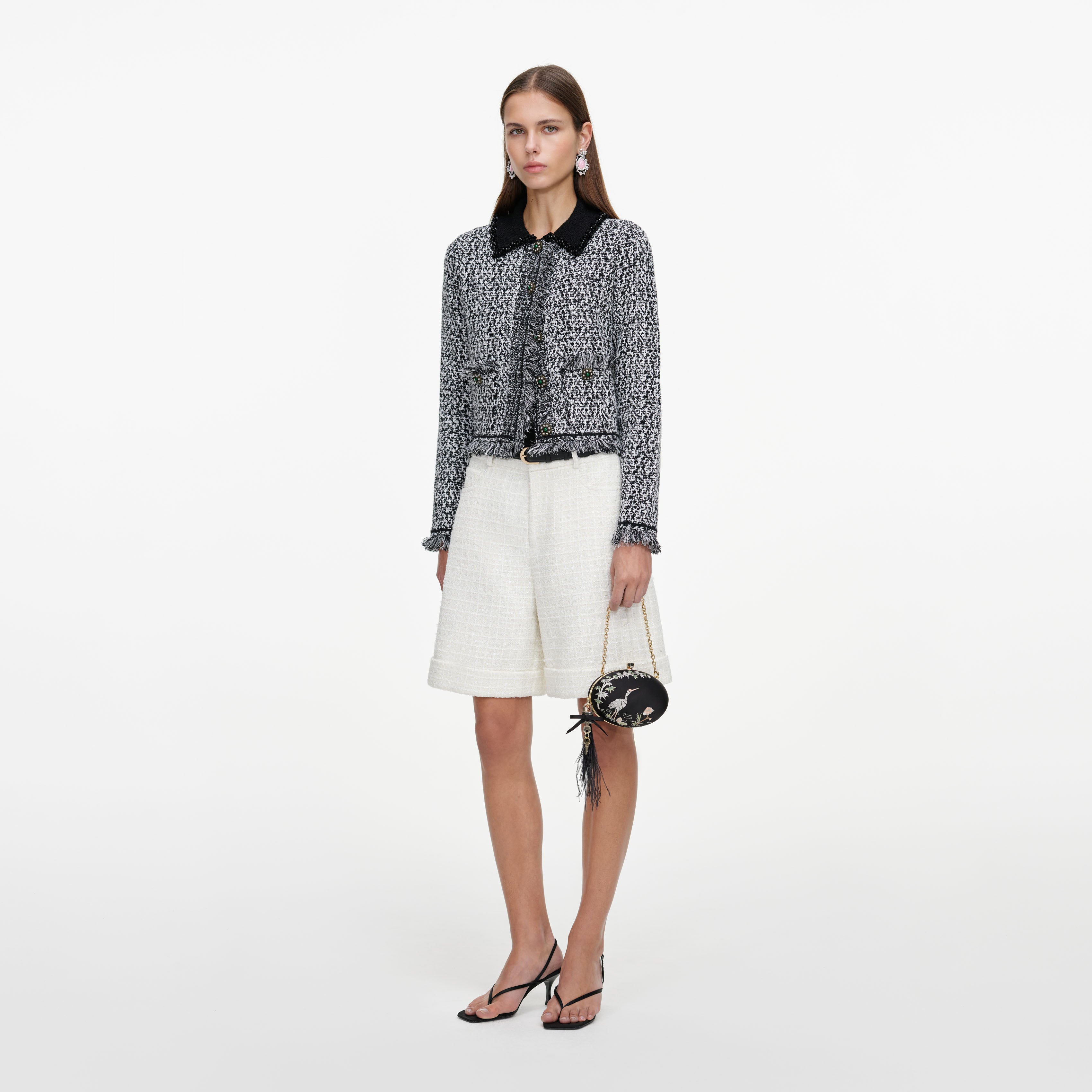 Cream Sequin Boucle Tailored Shorts