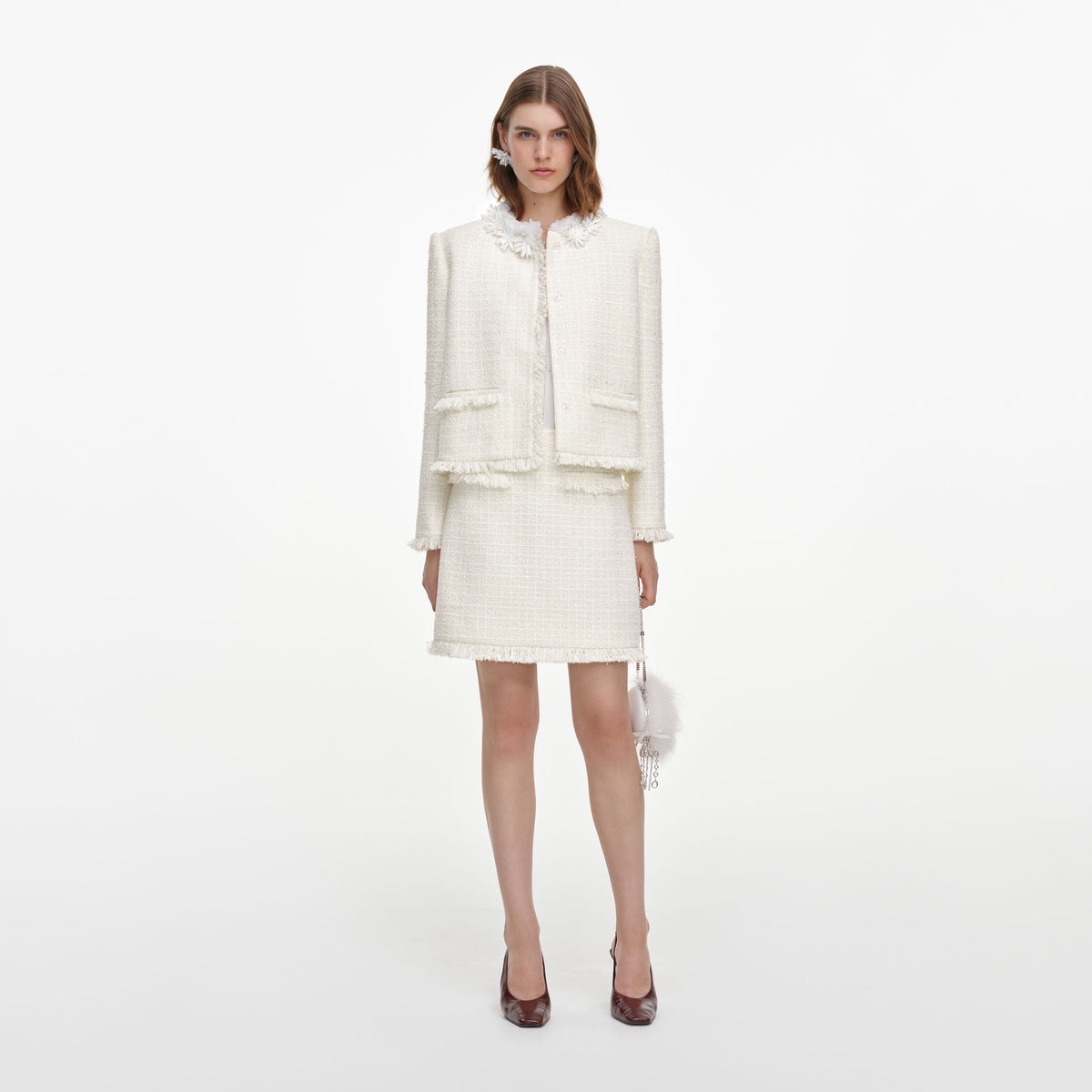 Cream Sequin Boucle Mini Skirt