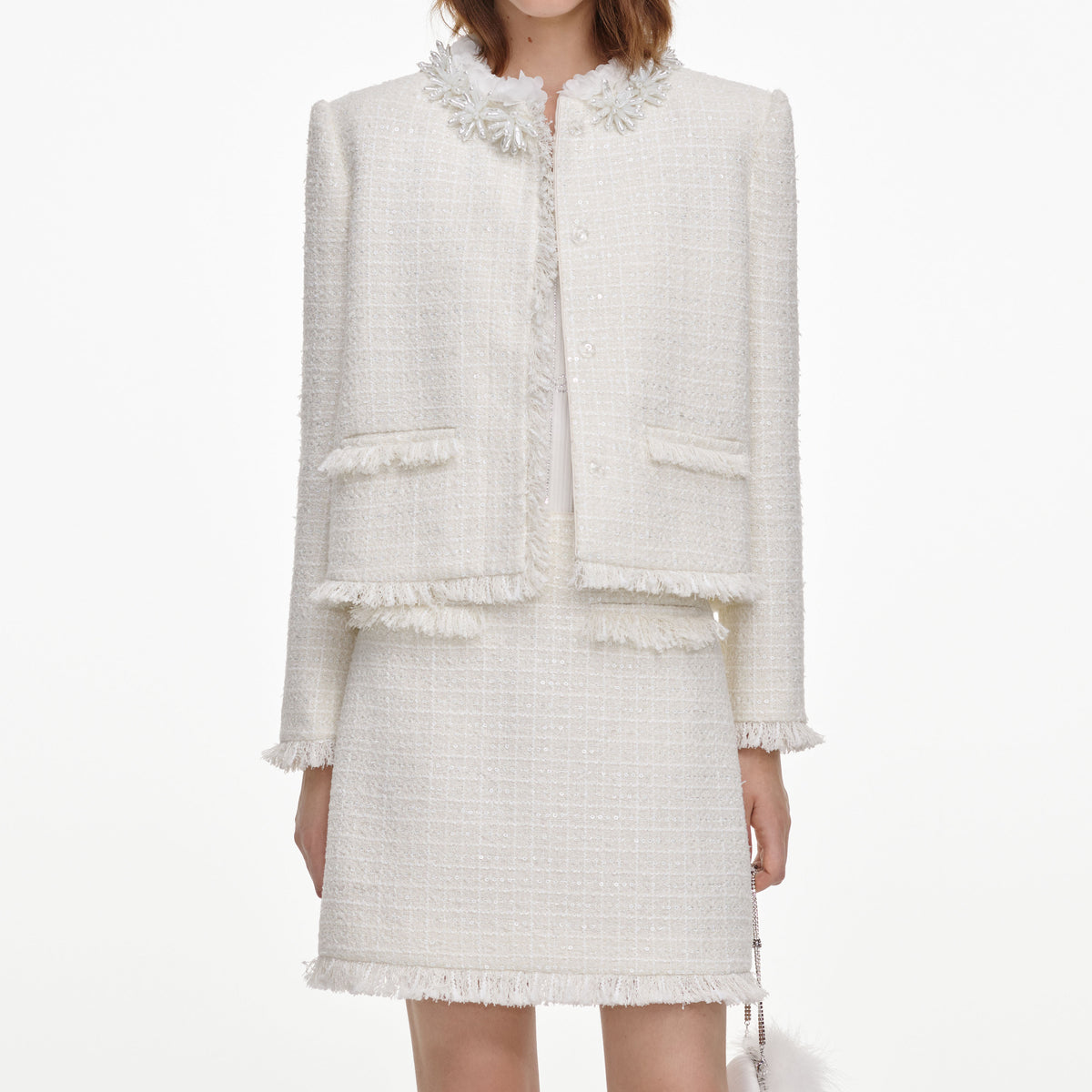 Cream Sequin Boucle Mini Skirt