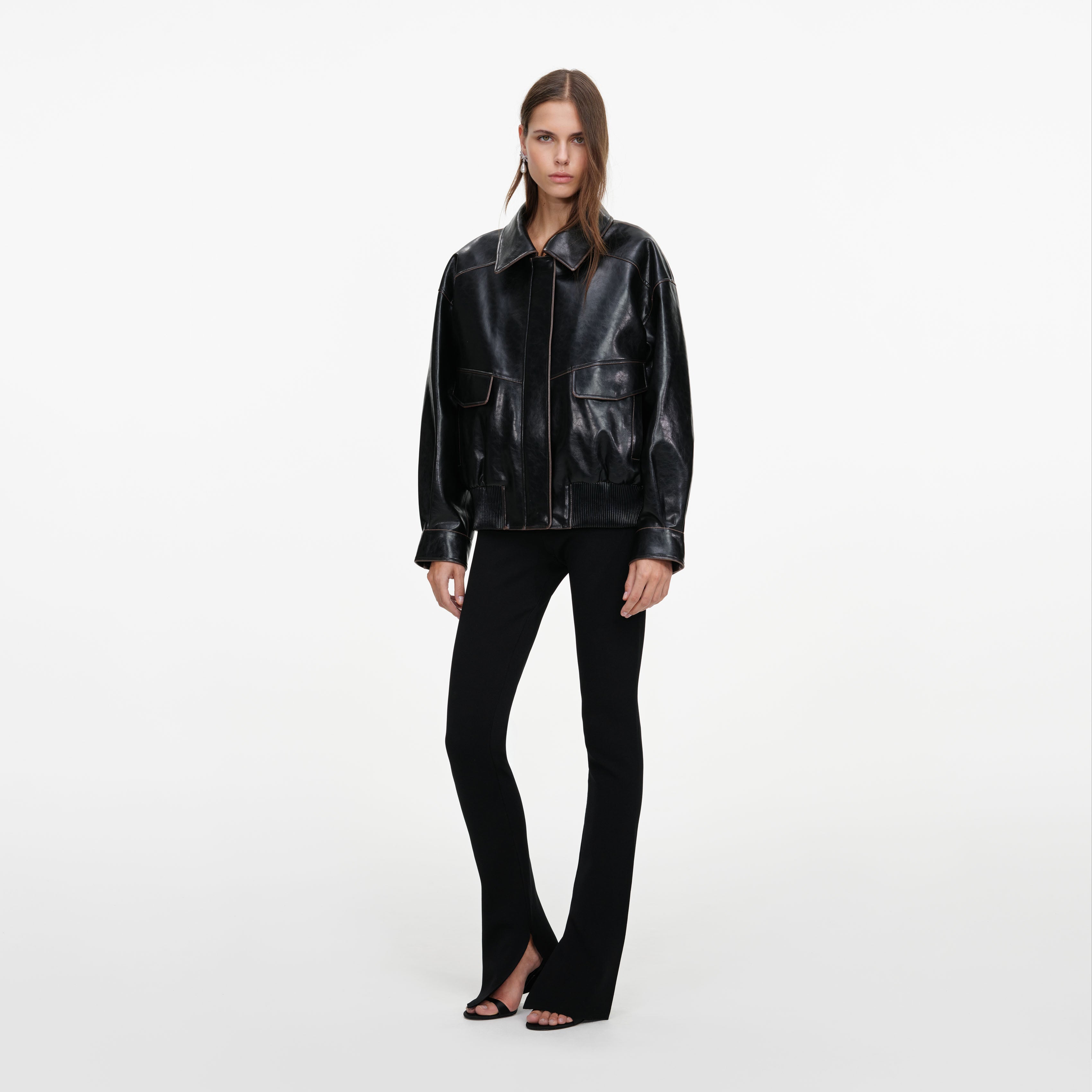 Black Oversized Faux Leather Jacket