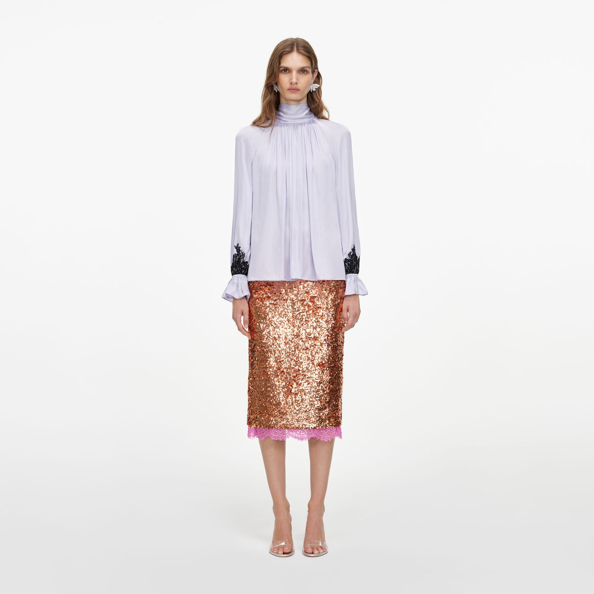 Lilac Viscose Contrast Lace Blouse