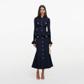 Navy Peplum Knit Midi Dress