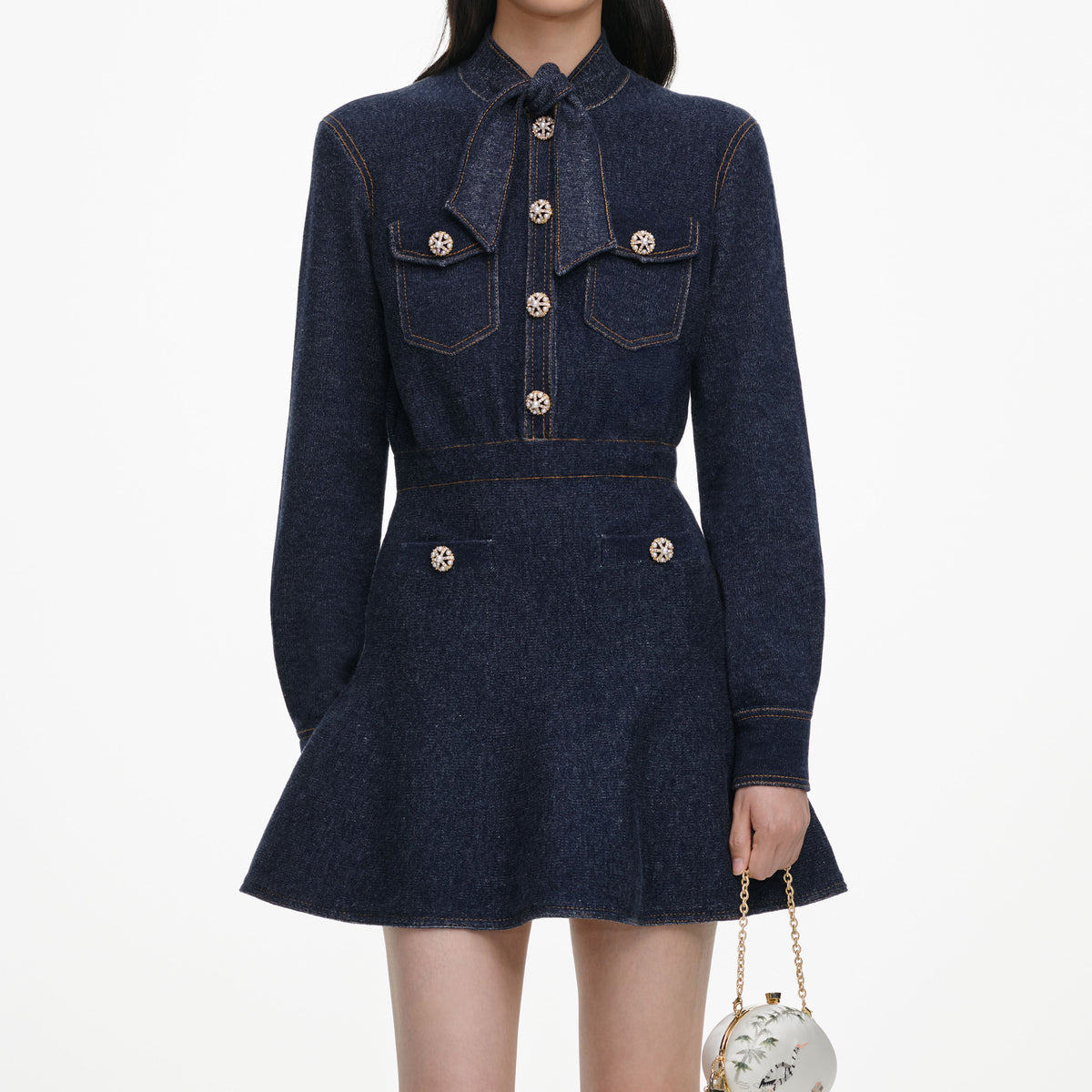 Navy Textured Knit Mini Dress