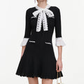 Black Pointelle Lace Knit Mini Dress