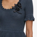 Grey Pointelle Peplum Knit Midi Dress