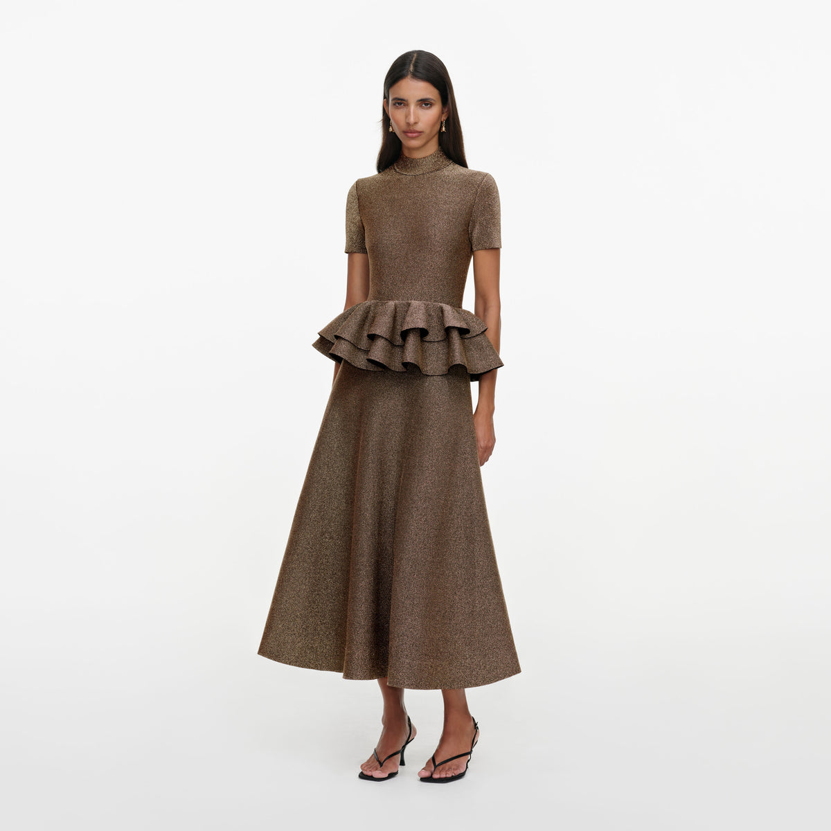 Bronze Peplum Knit Midi Dress