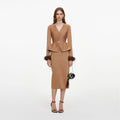 Gold Fur Collar Knit Midi Dress