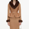 Gold Fur Collar Knit Midi Dress