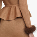 Gold Fur Collar Knit Midi Dress