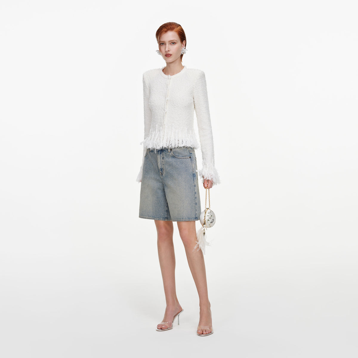 White Fringe Knit Cardigan