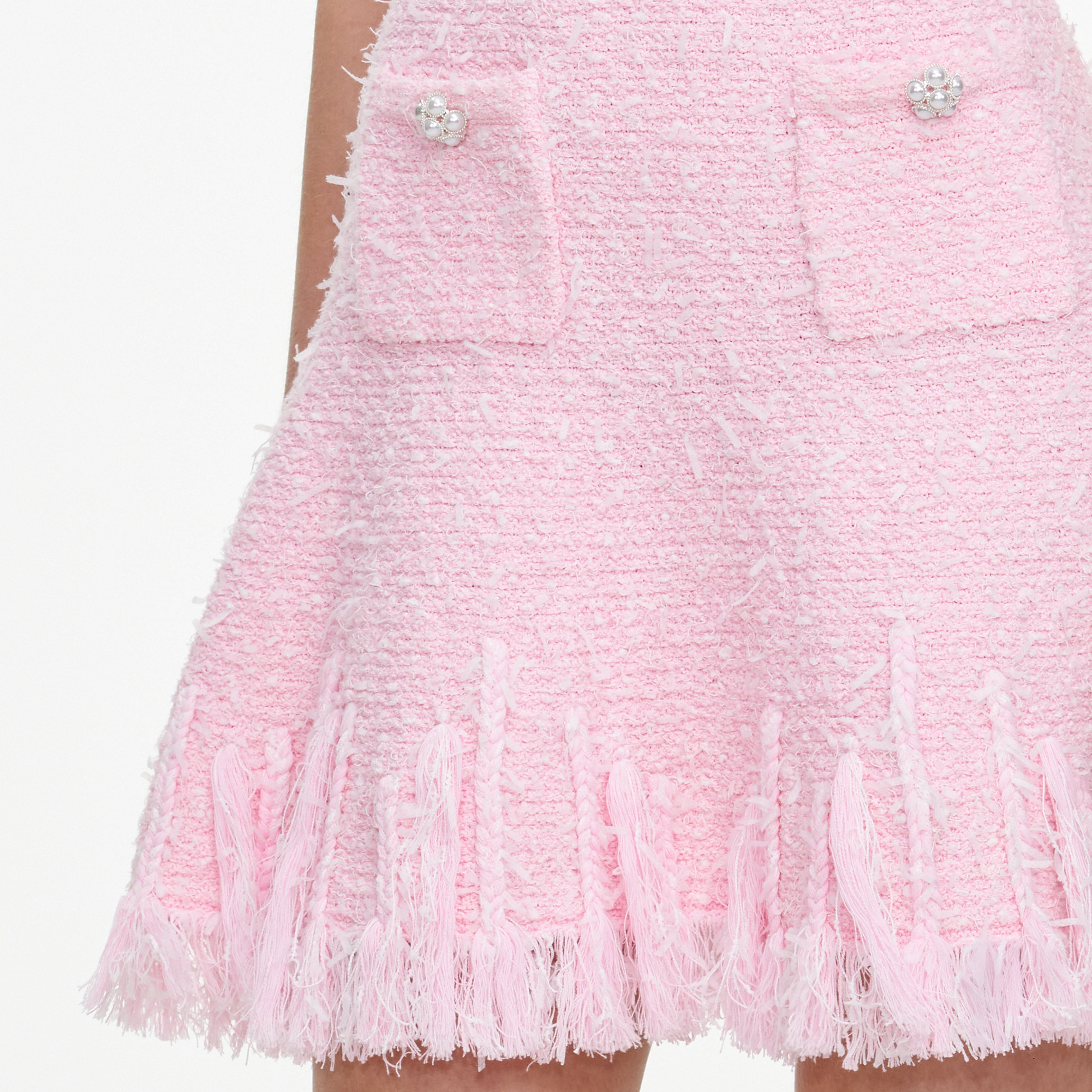 Pink Textured Fringe Knit Mini Dress