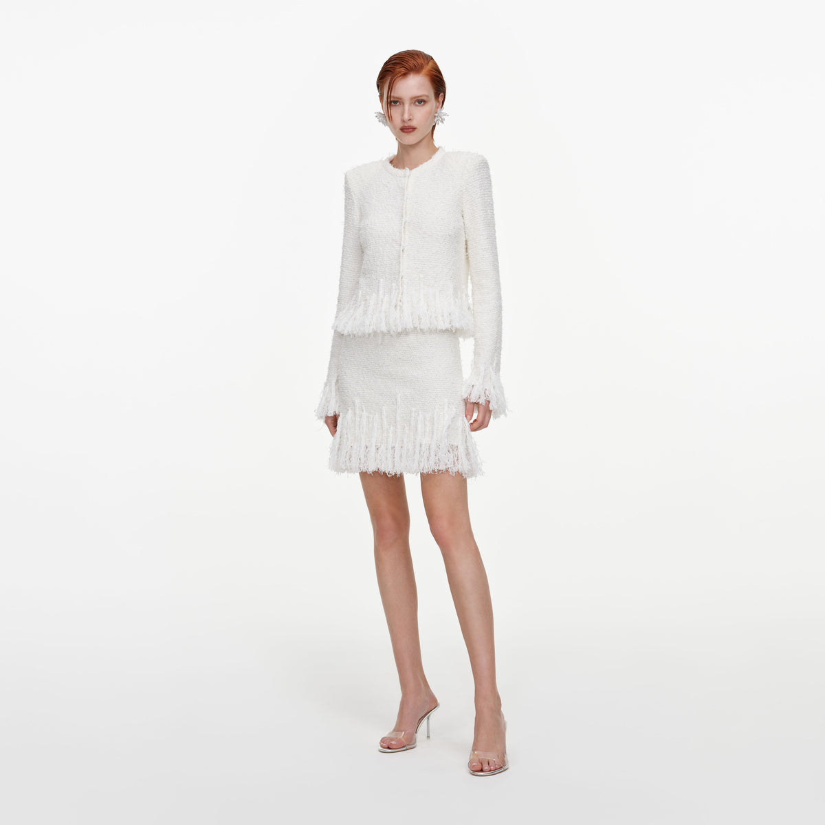 White Fringe Knit Mini Skirt