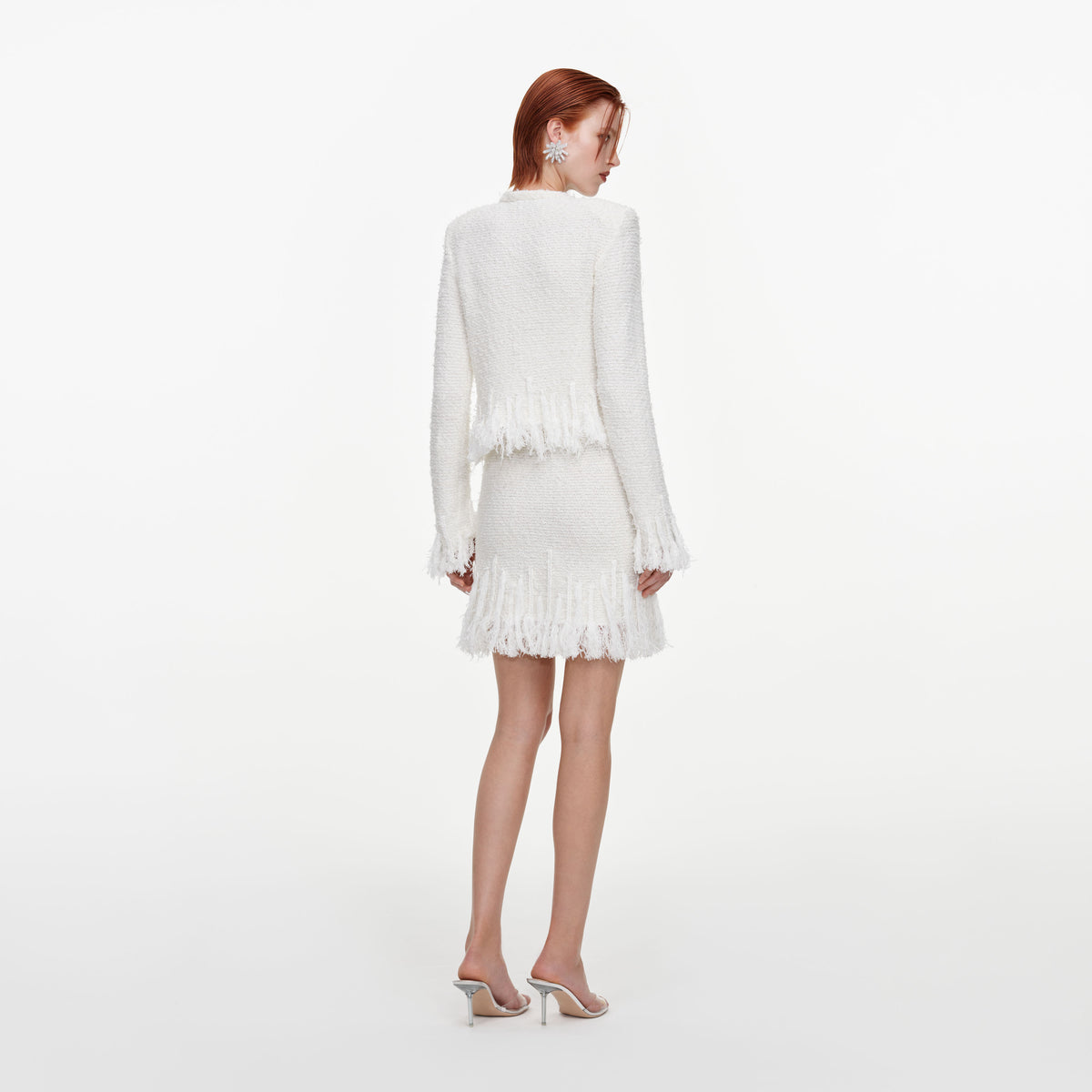 White Fringe Knit Mini Skirt