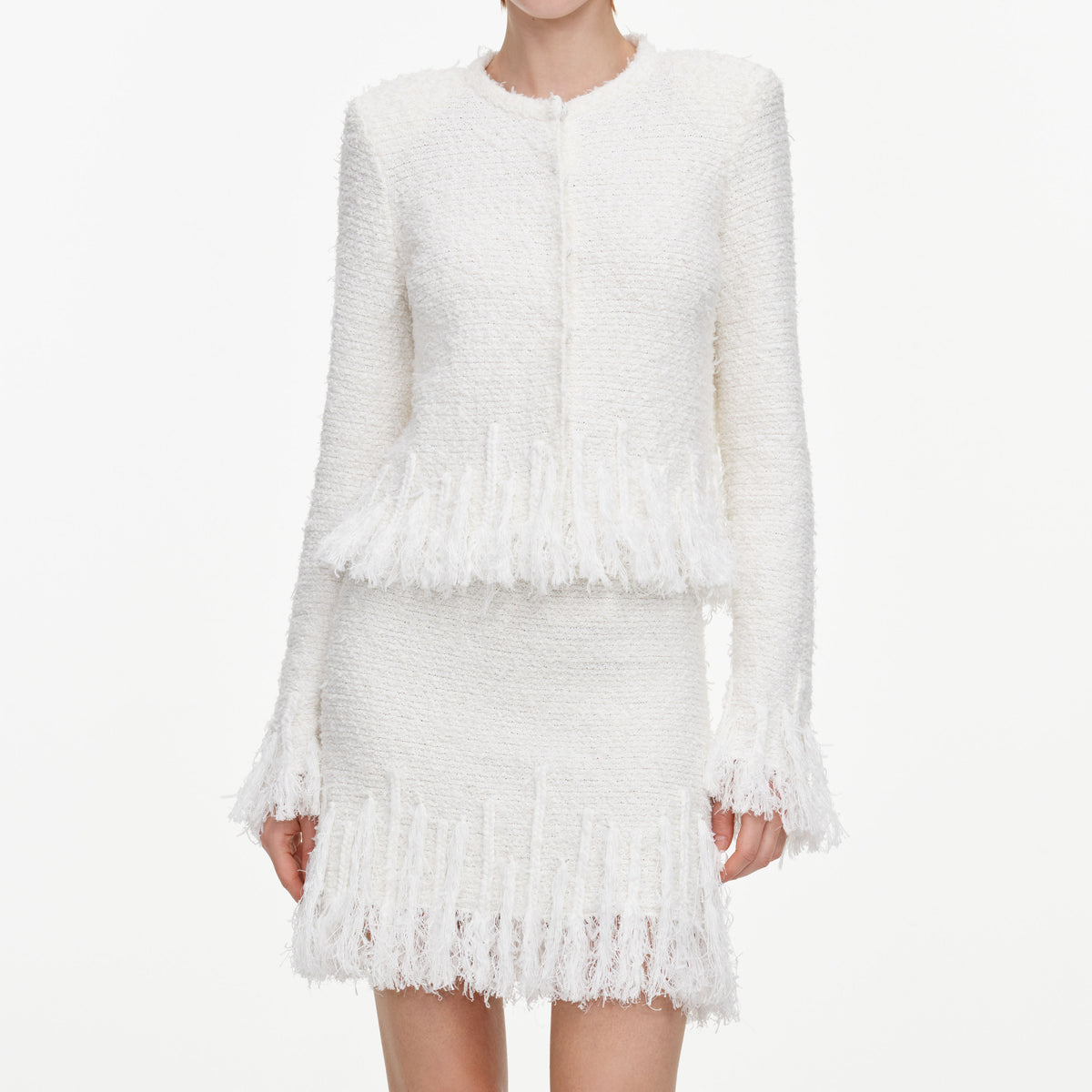 White Fringe Knit Mini Skirt