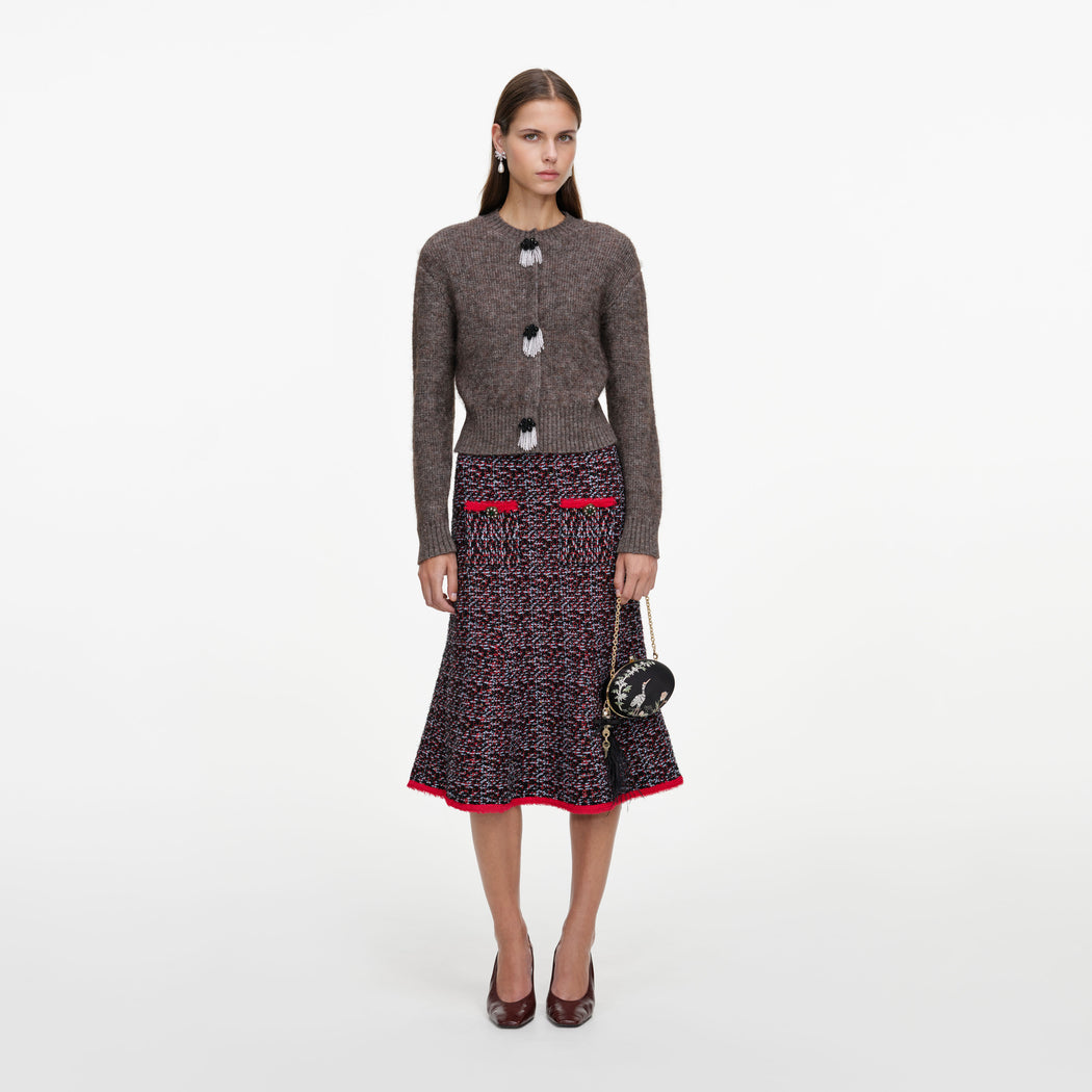 Front view of a woman wearing the Brown Fluffy Knit Cardigan