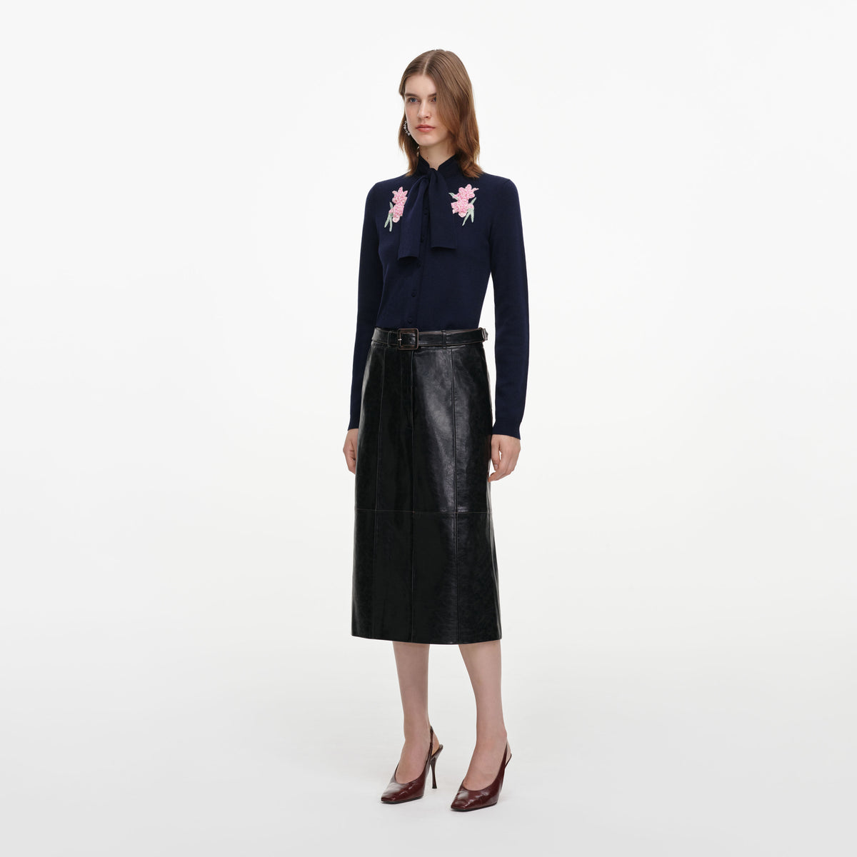 Navy Sequin Embellished Knit Cardigan