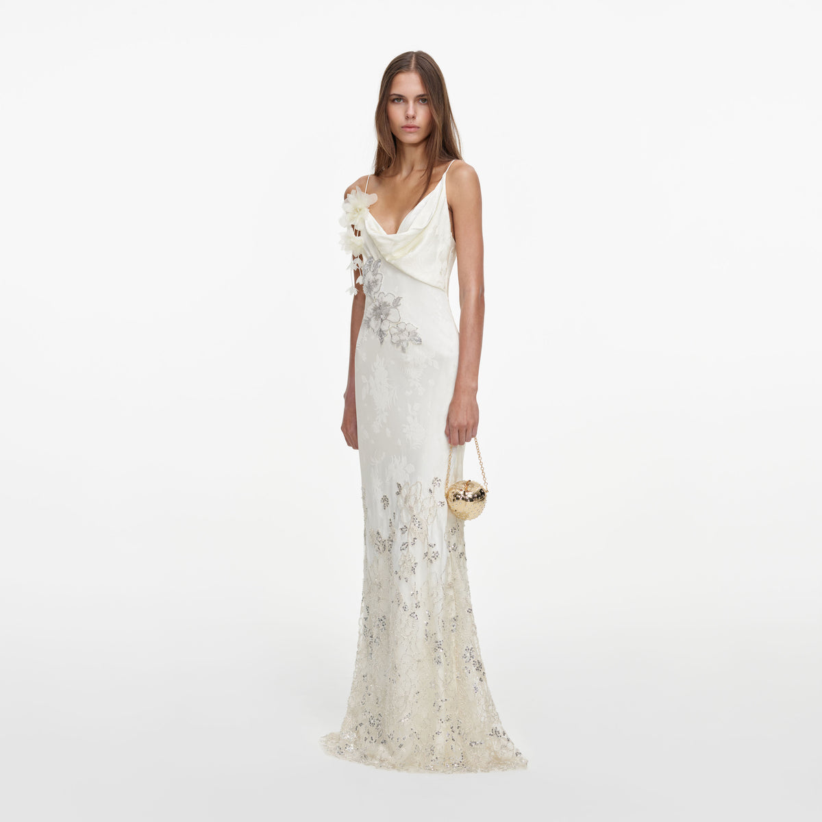 Cream Embellished Floral Maxi Dress