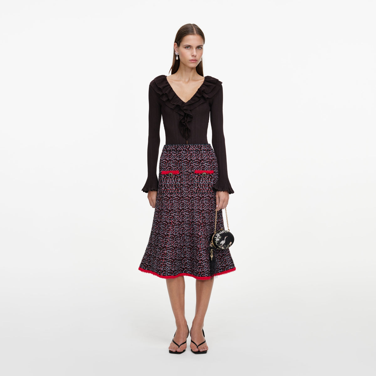 Multi Textured Knit Midi Skirt