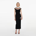 Black Crepe Contrast Collar Midi Dress