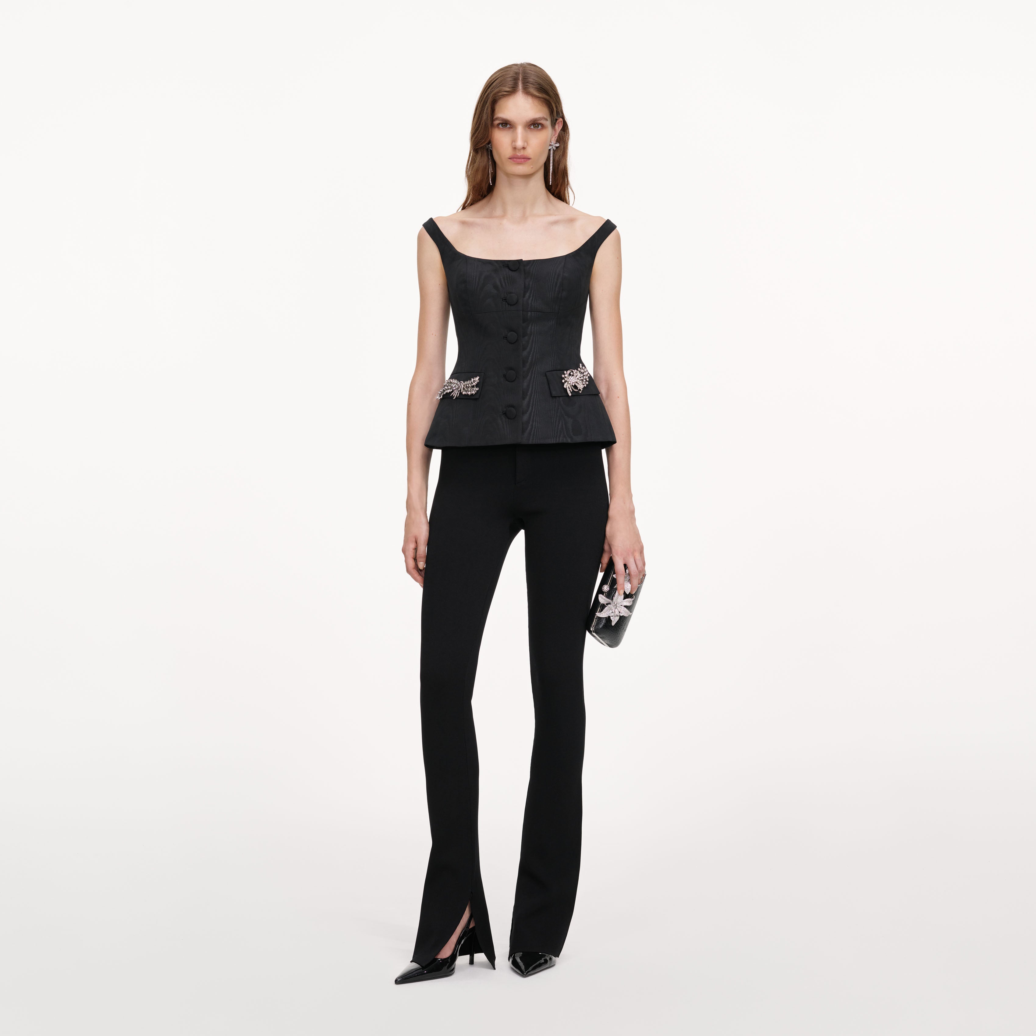 Black Structured Bardot Top