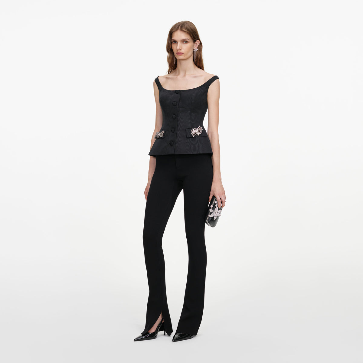 Black Structured Bardot Top