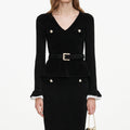 Black Chenille Peplum Knit Midi Dress