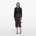 Navy Lace Button Midi Dress