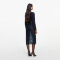 Navy Lace Button Midi Dress