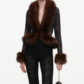 Grey Lace Fur Collar Top