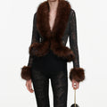 Grey Lace Fur Collar Top