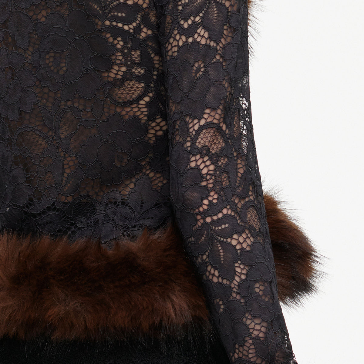Grey Lace Fur Collar Top