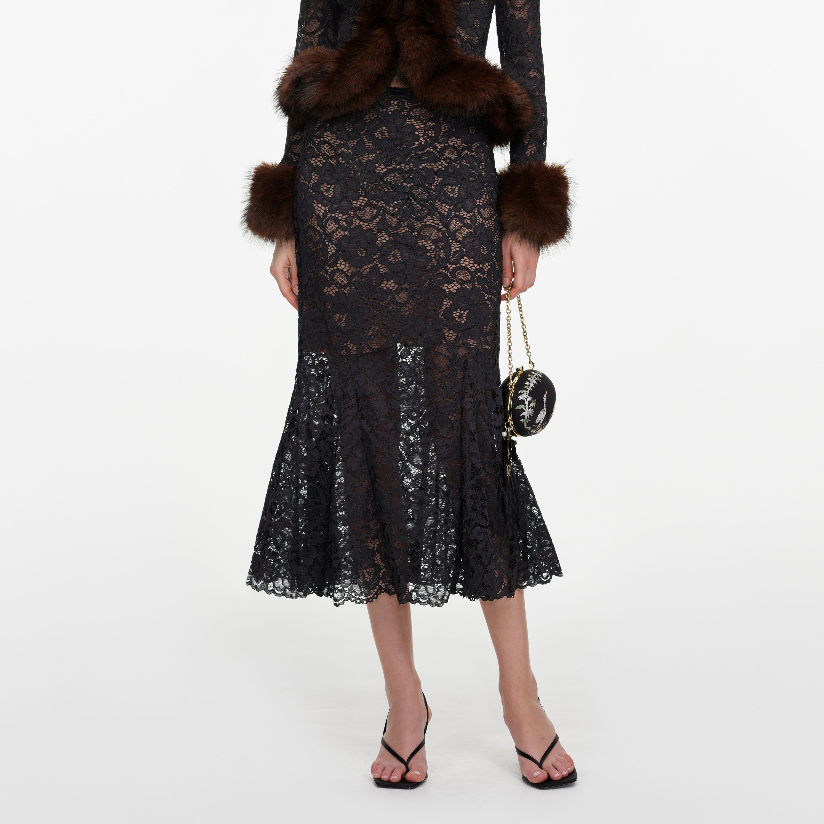 Grey Lace Midi Skirt