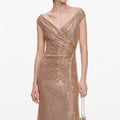 Gold Rhinestone Off Shoulder Midi Dress