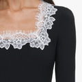 Black Lace Trim Rib Knit Bodysuit
