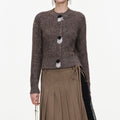 Brown Twill Lace Pleated Midi Skirt