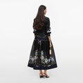 Navy Floral Organza Midi Dress