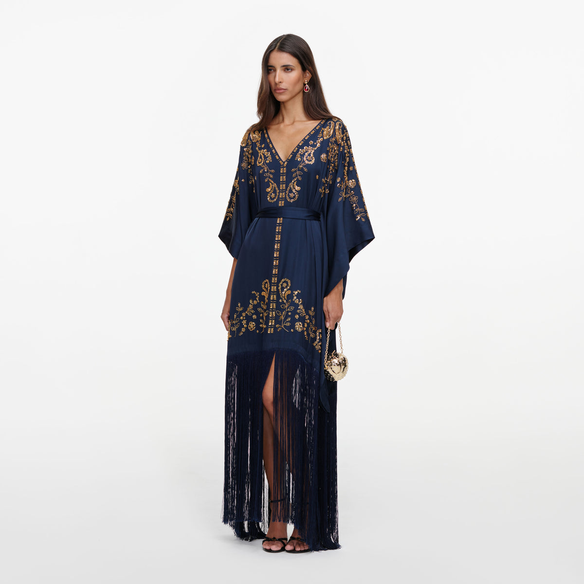 Navy Sequin Embroidered Kaftan