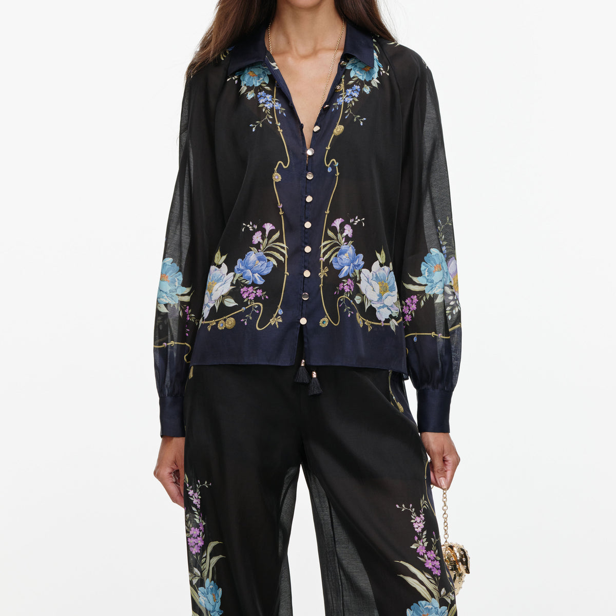 Navy Floral Organza Trousers