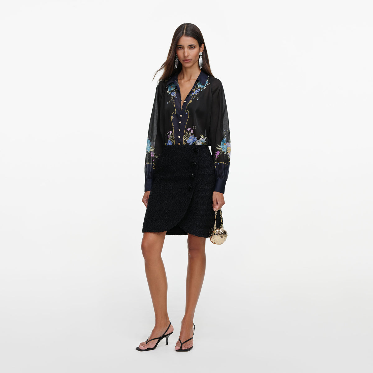 Navy Floral Organza Blouse