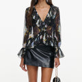 Navy Floral Ruffle Georgette Blouse