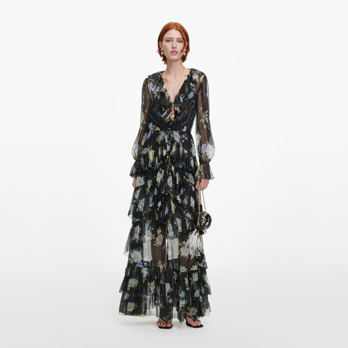 Navy Floral Georgette Maxi Dress