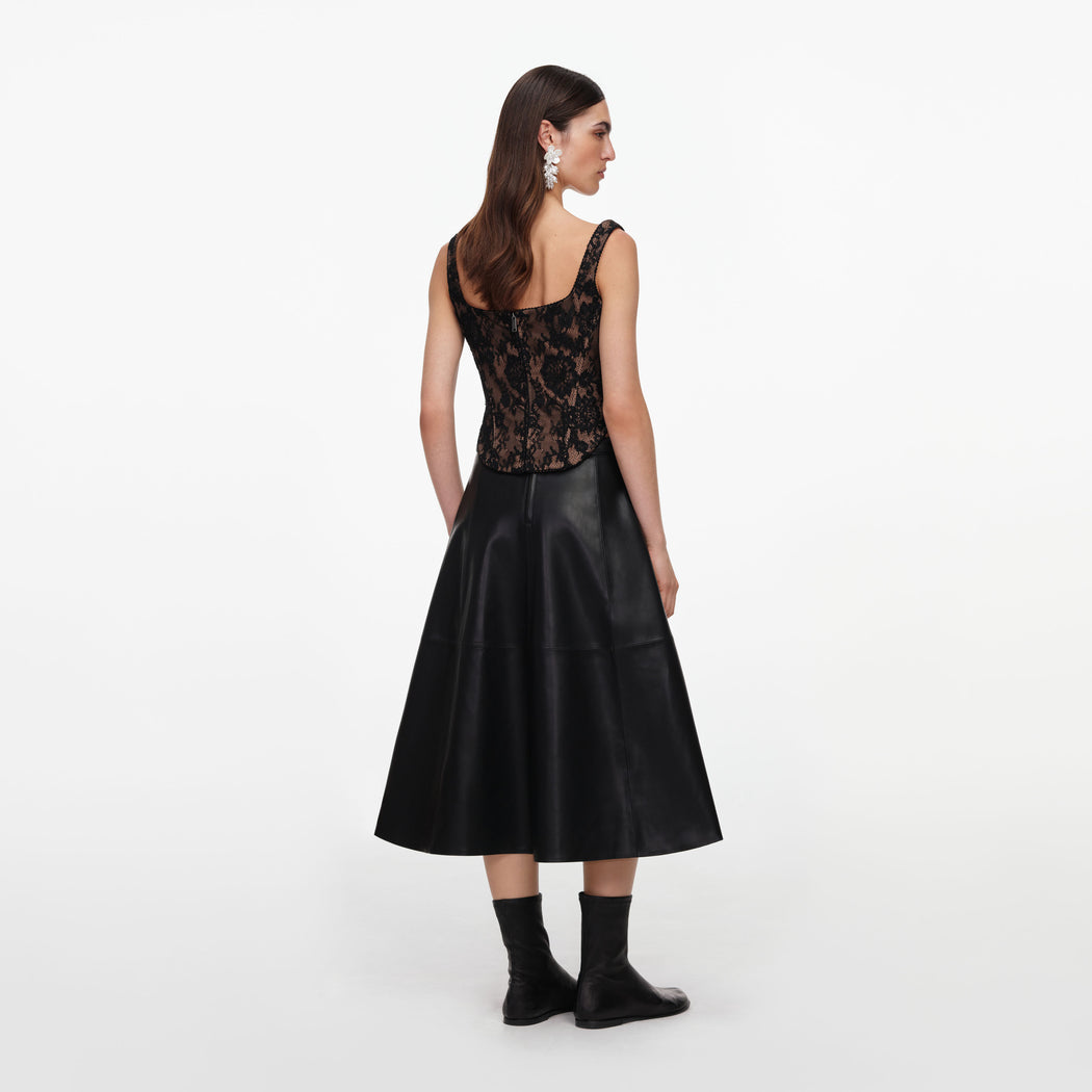 Black Faux Leather Midi Skirt