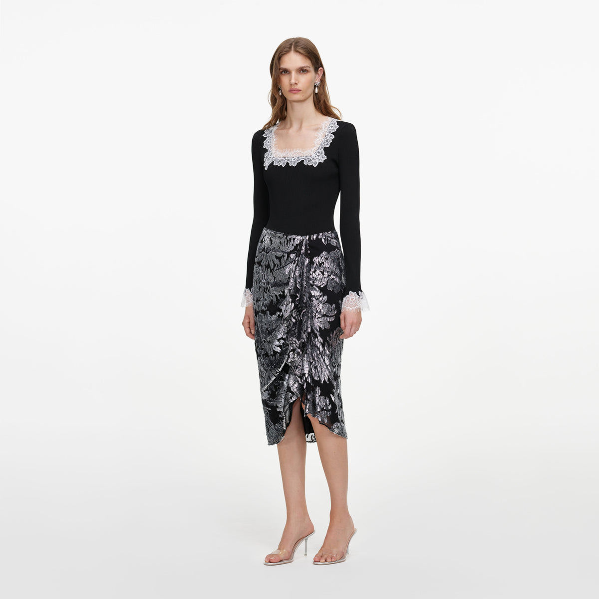 Silver Fil Coupe Midi Skirt